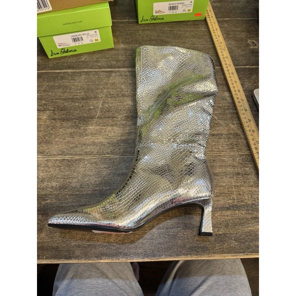 Steve Madden Newlyn Knee High Boot Pointed Toe‎ Womens Silver Size 6 - Picture 2 of 7